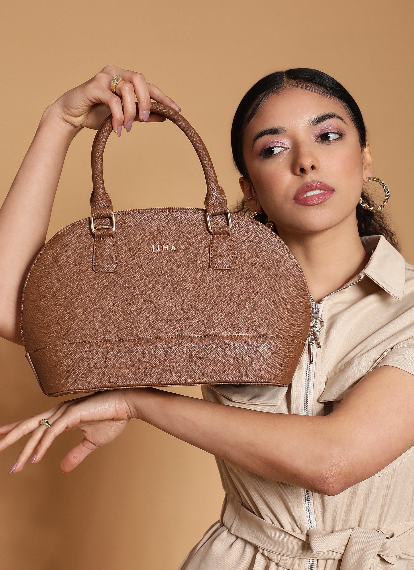 Jiha Brown Faux Leather Satchel Hand Bag/ Sling bag