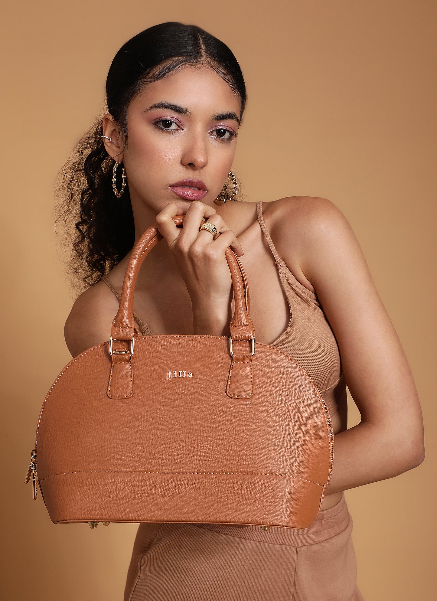 Jiha Faux Leather Tan Satchel HandBag / Slingbag