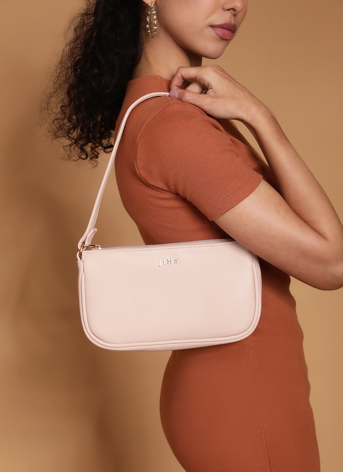 Pink Basic Baguette Shoulder Bag