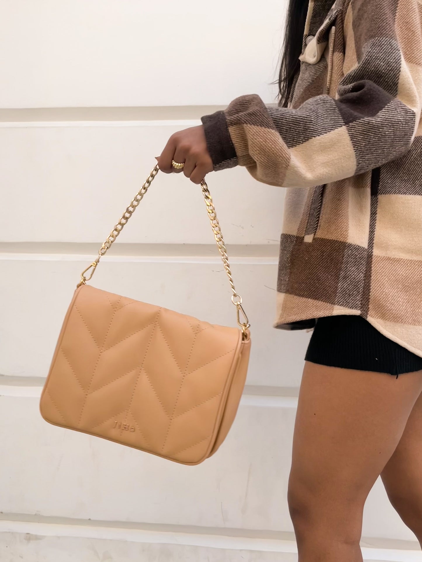 Beige Quilted Shoulder and Sling Bag