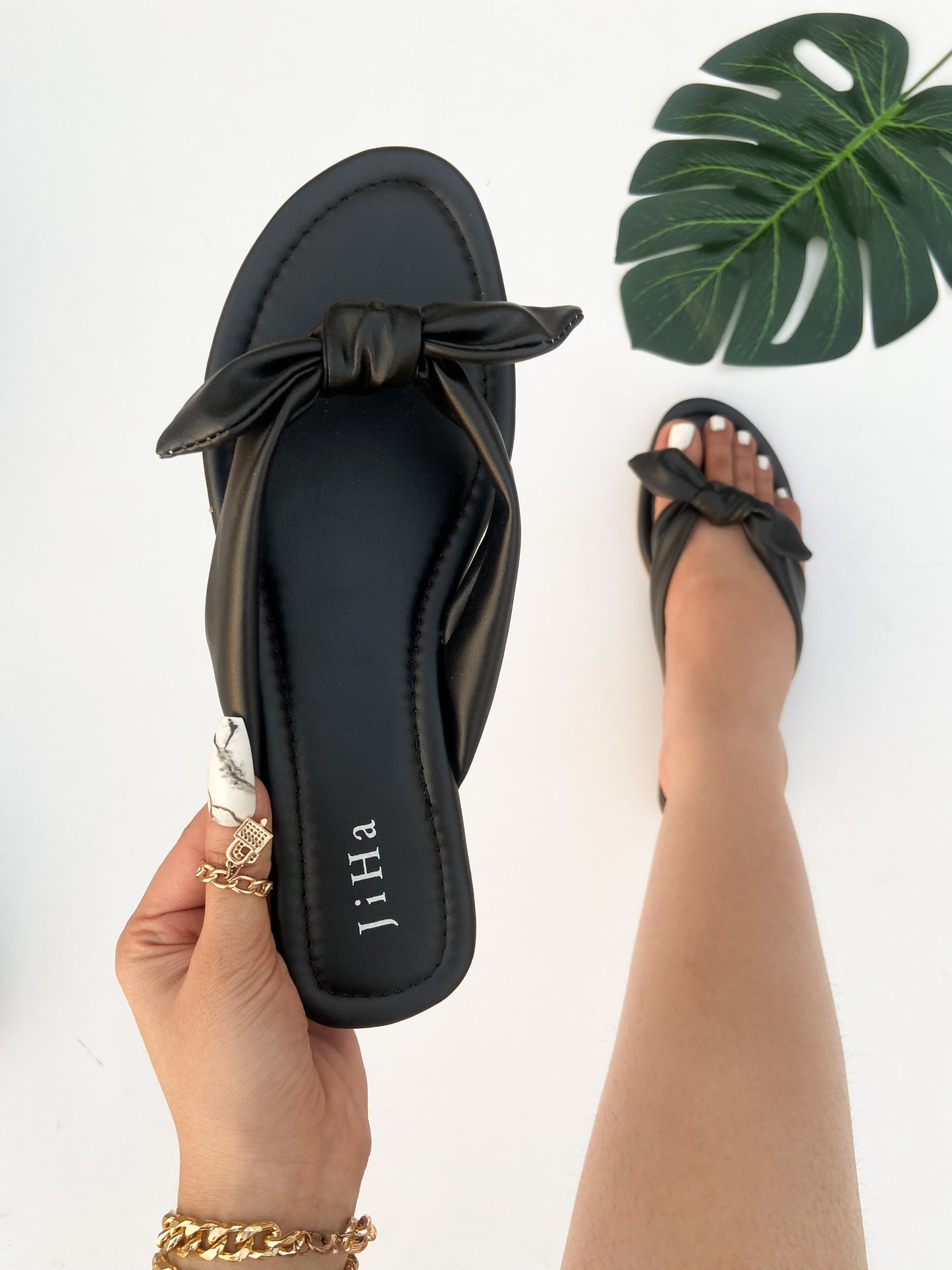 Black Knot Flats Slider Sandals