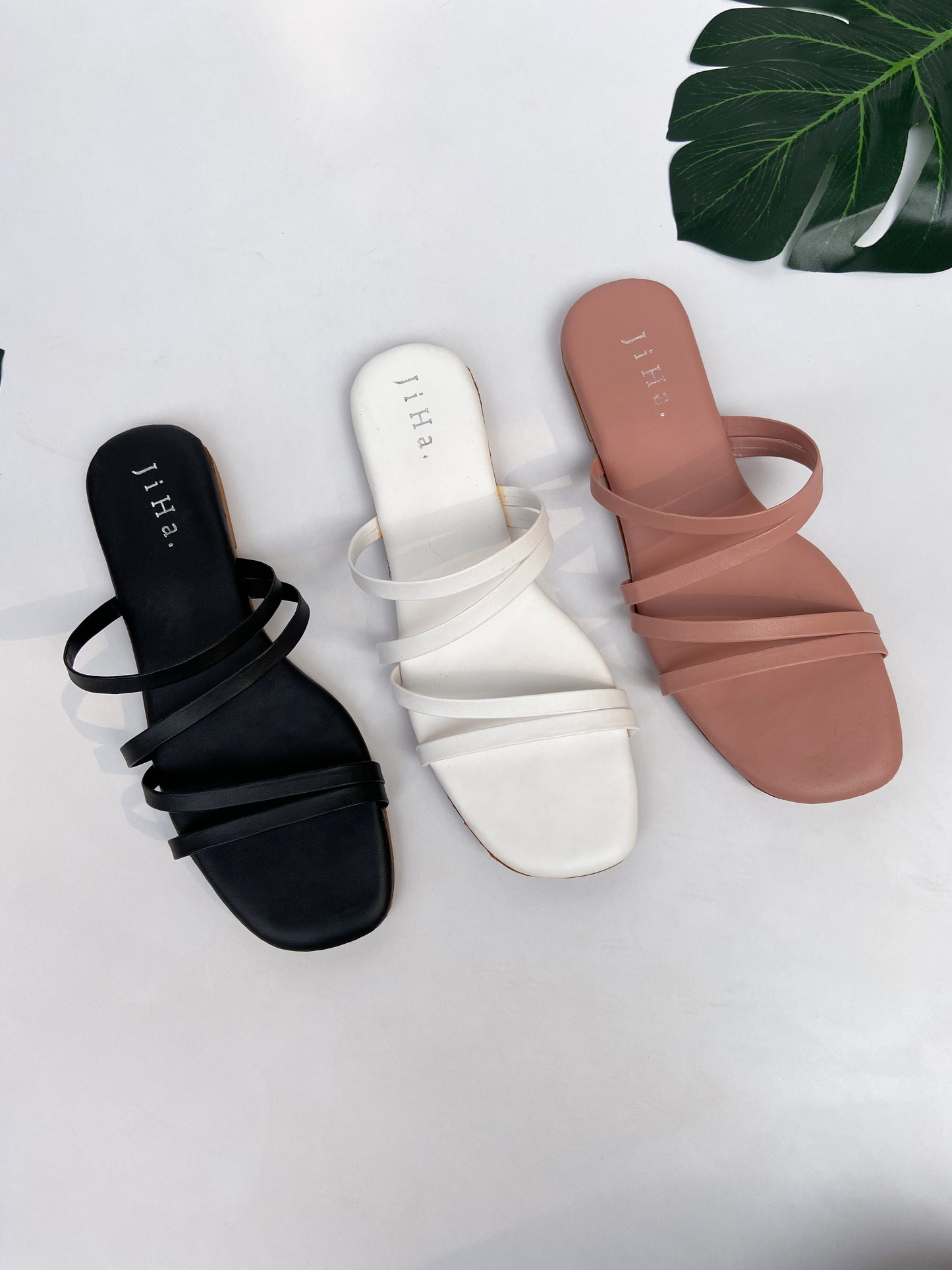 White Minimalist Four Strap Flats Sandals