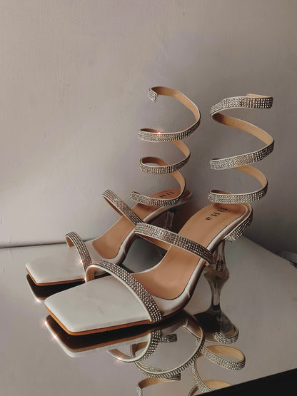 White Melisa Spiral Heeled Sandals