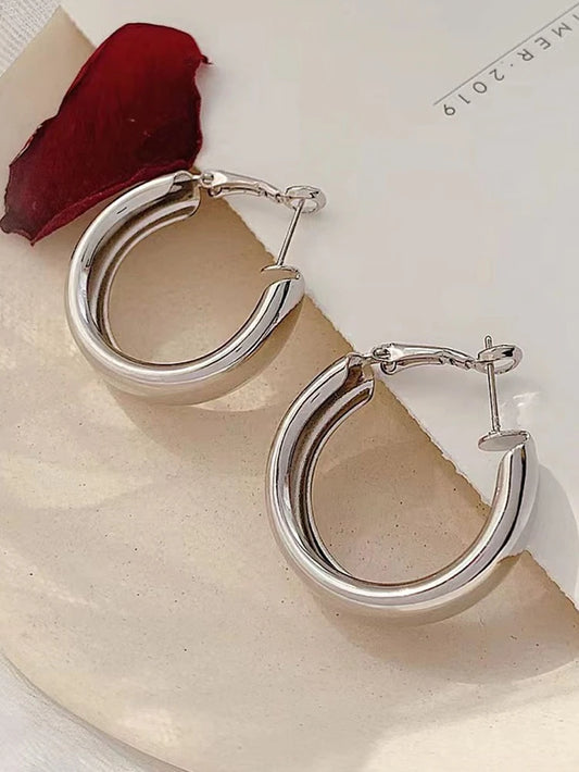 Minimalist Patterned Silver Basic Hoop Earrings