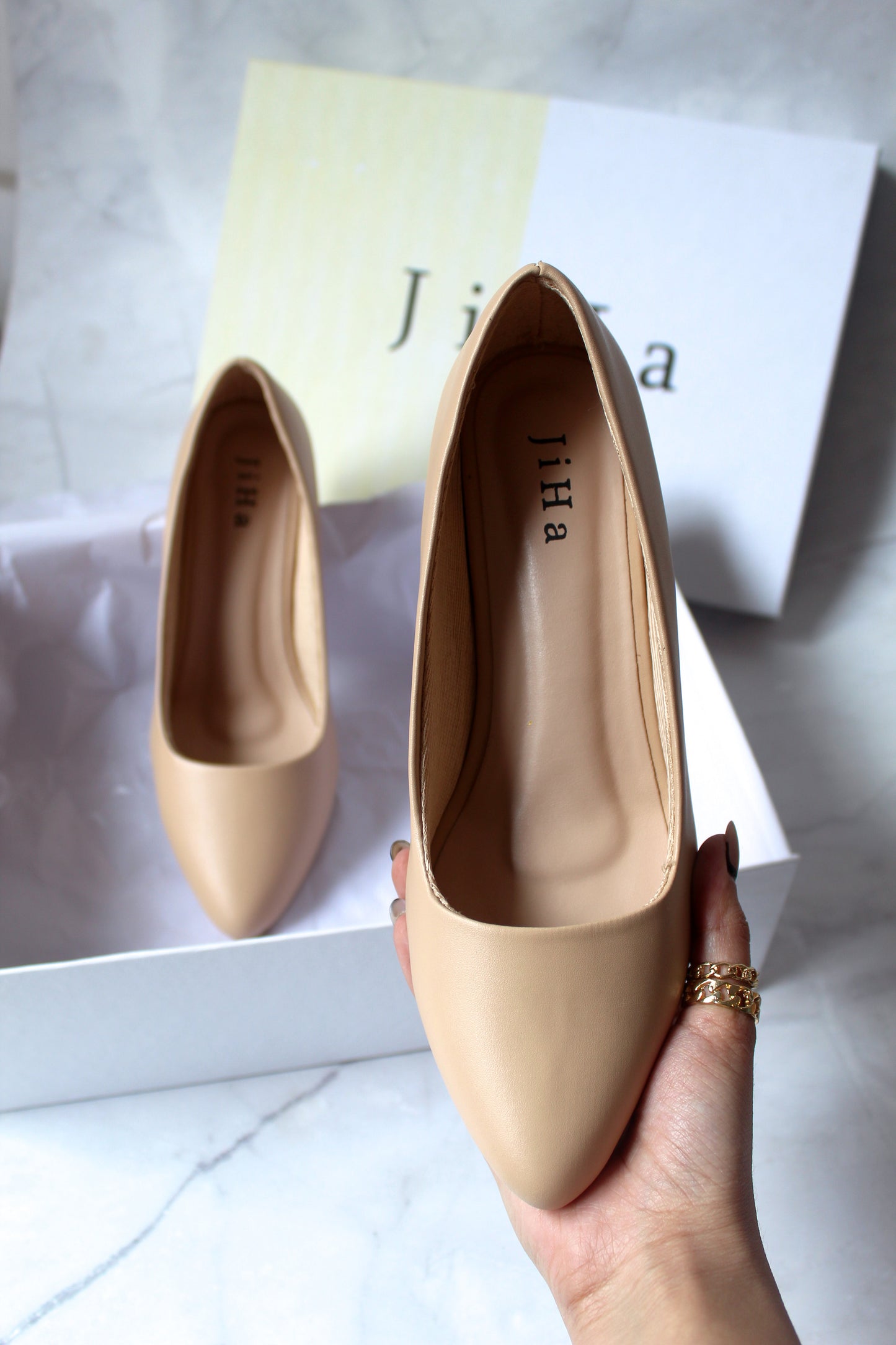 Nude Block Pump Heels