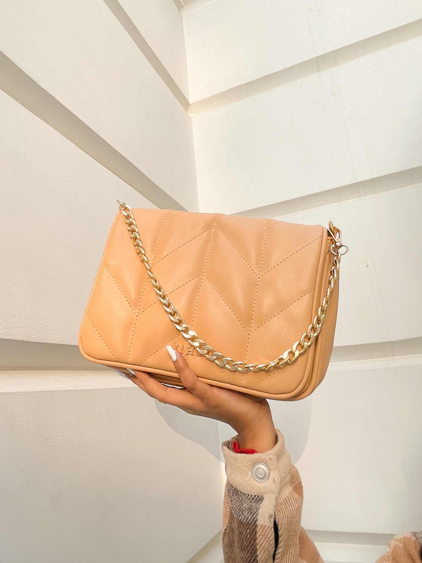 Beige Quilted Shoulder and Sling Bag