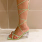 Mint Green X Toe Glass Tie up Heels