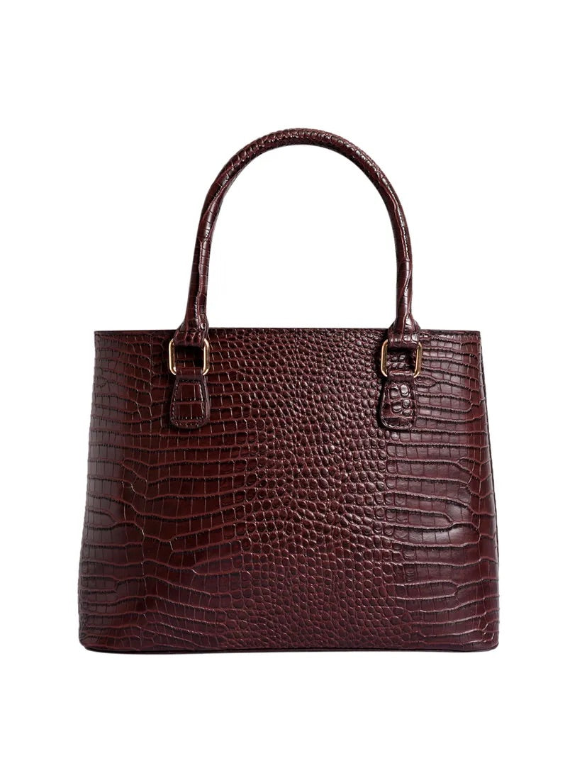 Jiha Brown Croc Pattern Satchel Handbag / Sling Bag