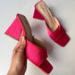 Hot Pink Satin Trending Triangle  Mule Heels