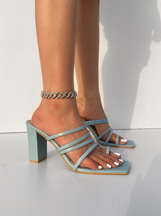 Blue One toe Ring Heels Mule Sandals