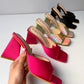 Hot Pink Satin Trending Triangle  Mule Heels