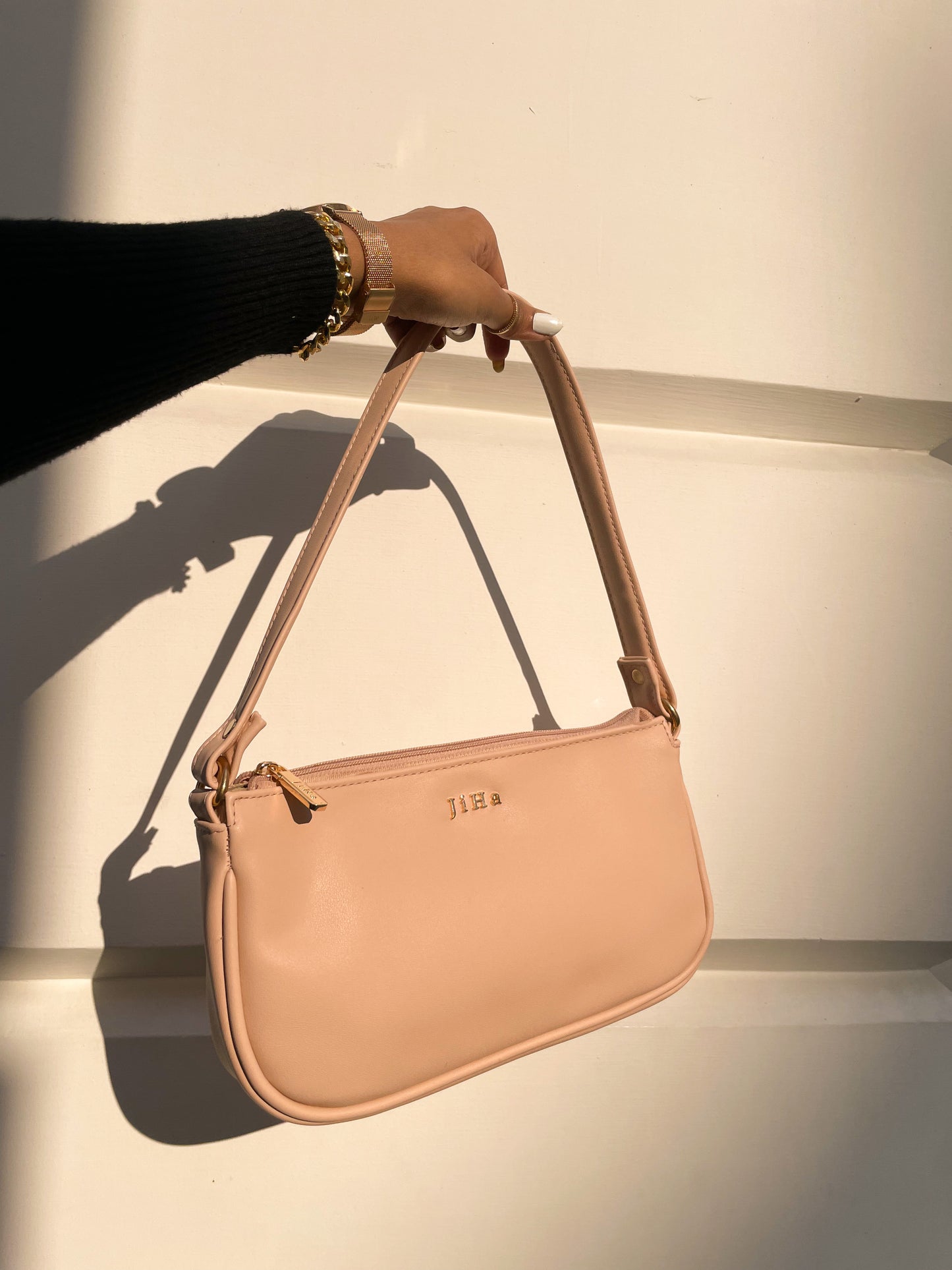 Pink Basic Baguette Shoulder Bag