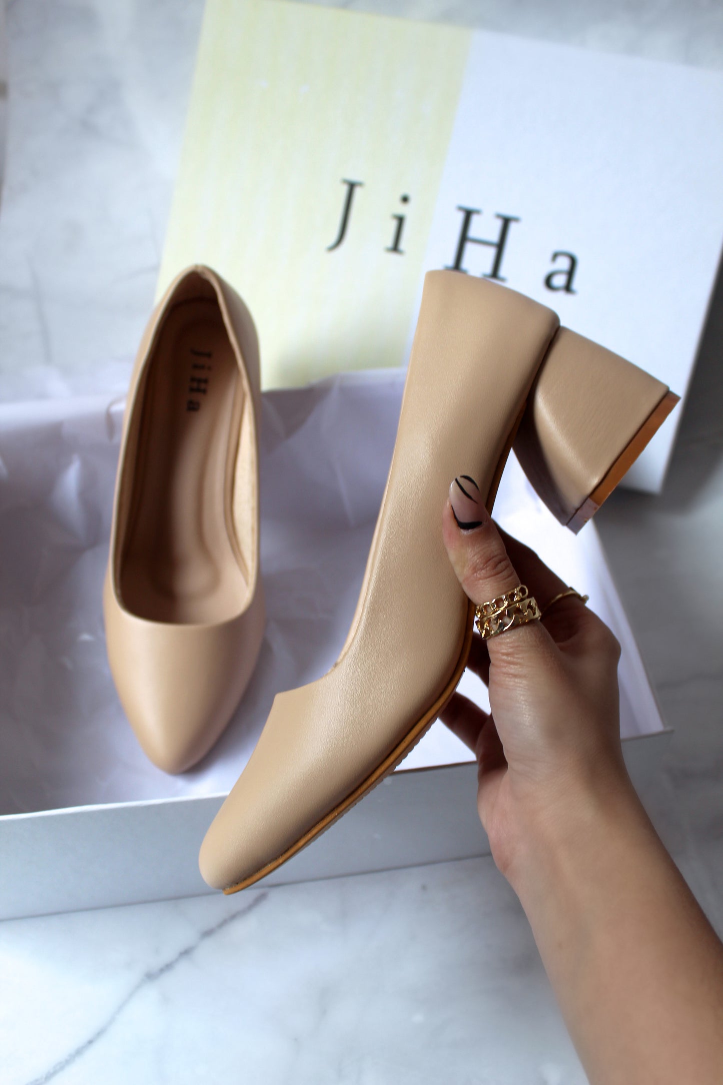 Nude Block Pump Heels