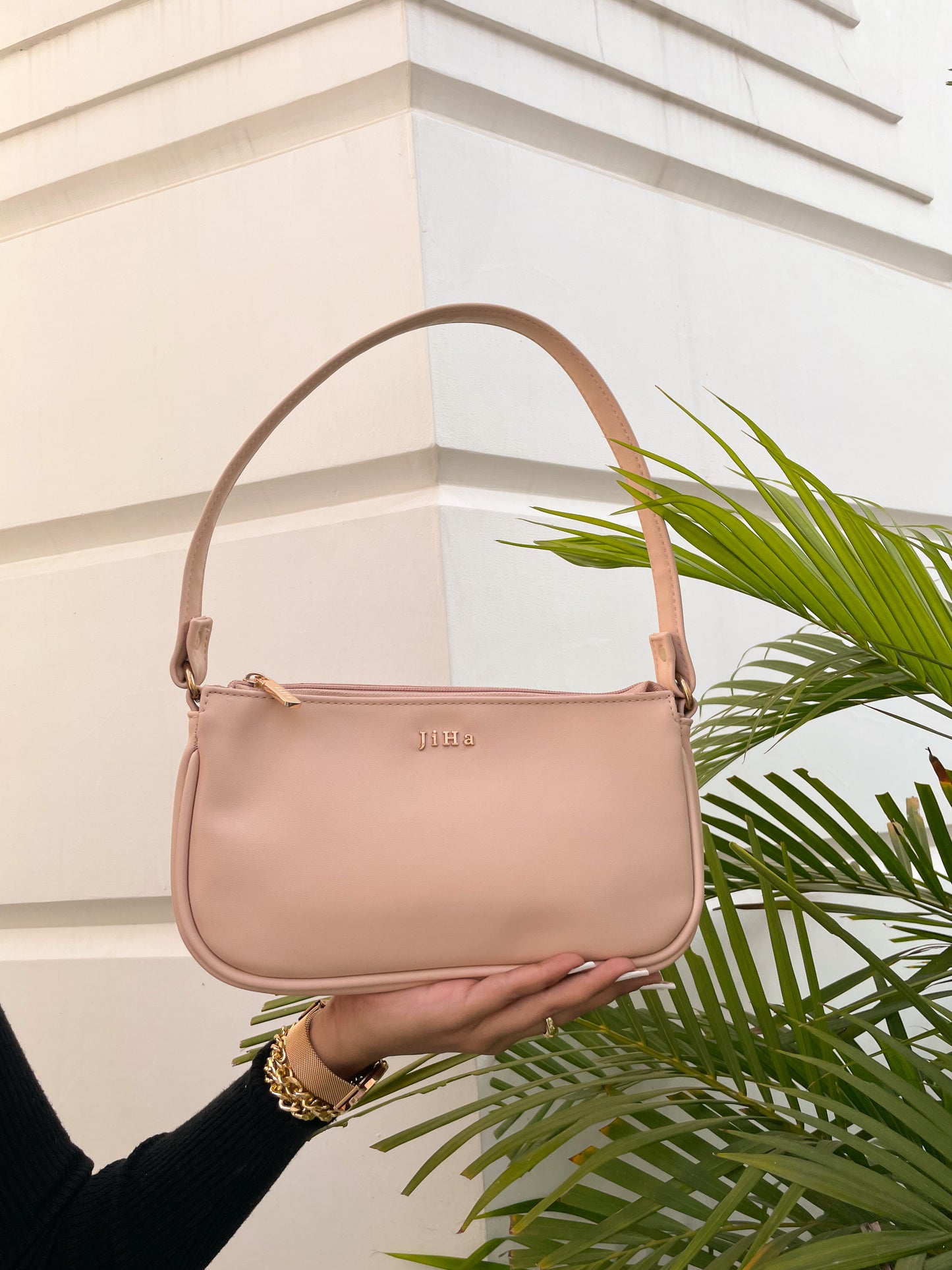 Pink Basic Baguette Shoulder Bag