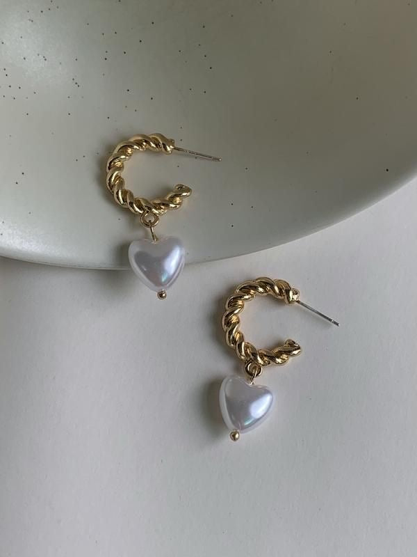 Pearl Heart Gold Hoop earrings