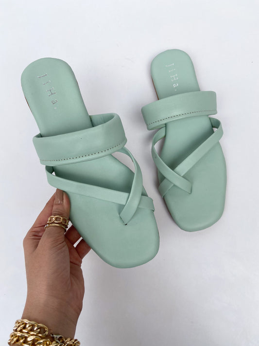 Mint Green Cross Toe Ring Flats Sandals