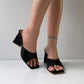 Black Satin Trending Triangle  Mule Heels