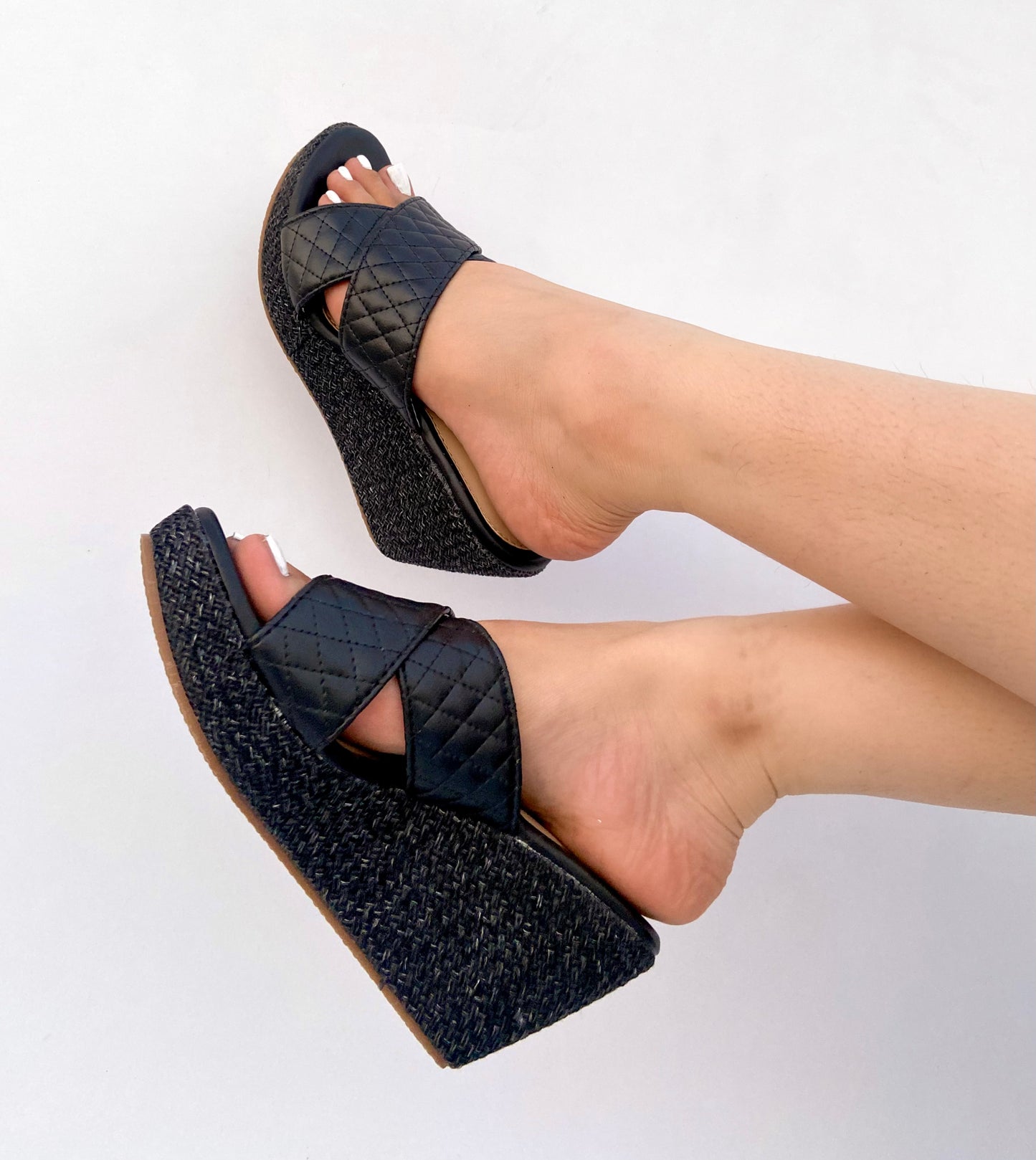 Black Jute Platform Heel Flats