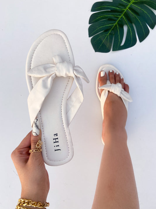 White Knot Flats Slider Sandals