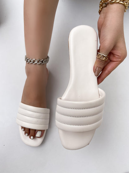 White  Quilted Strap Flats Sandals