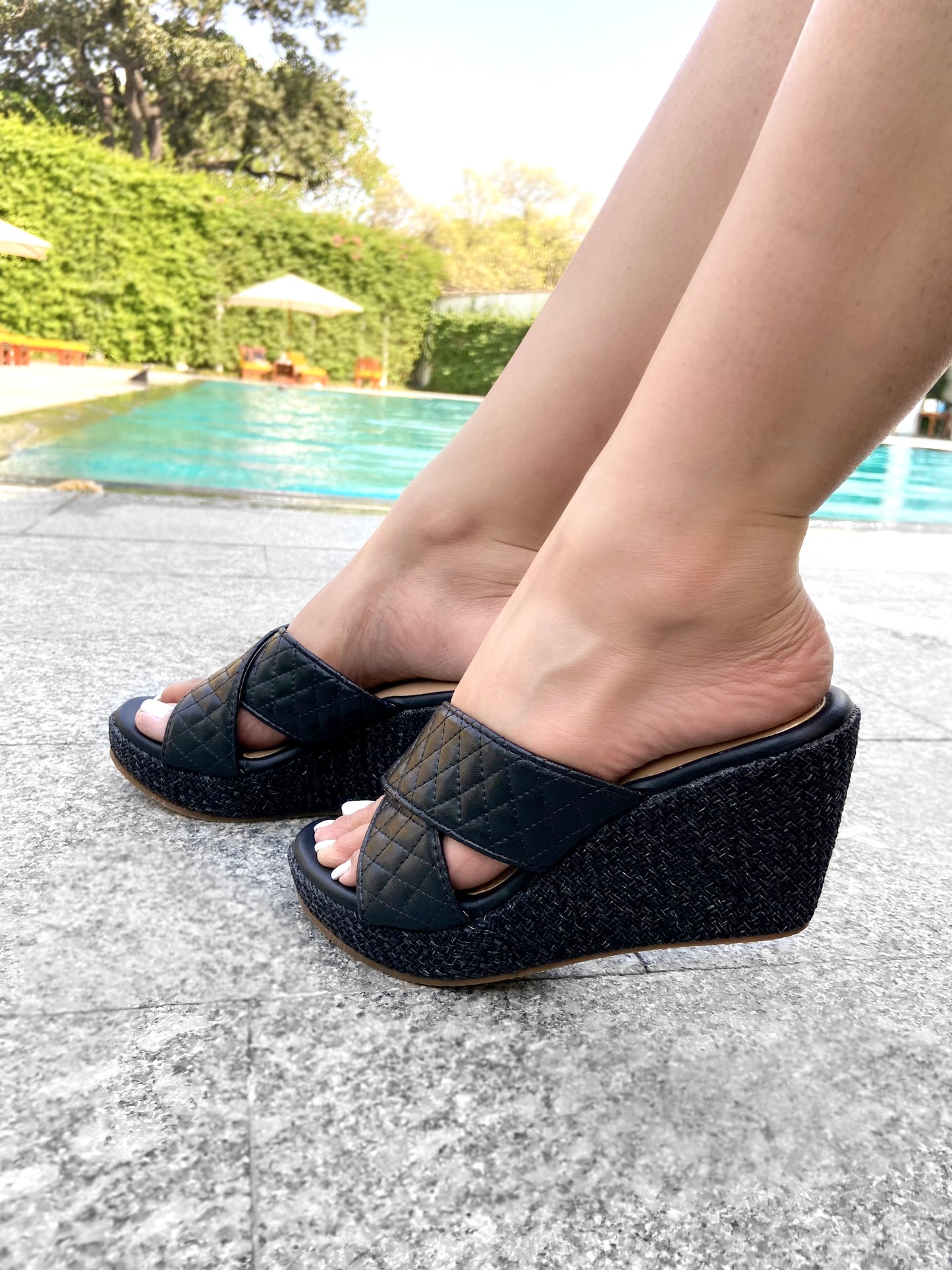 Black Jute Platform Heel Flats