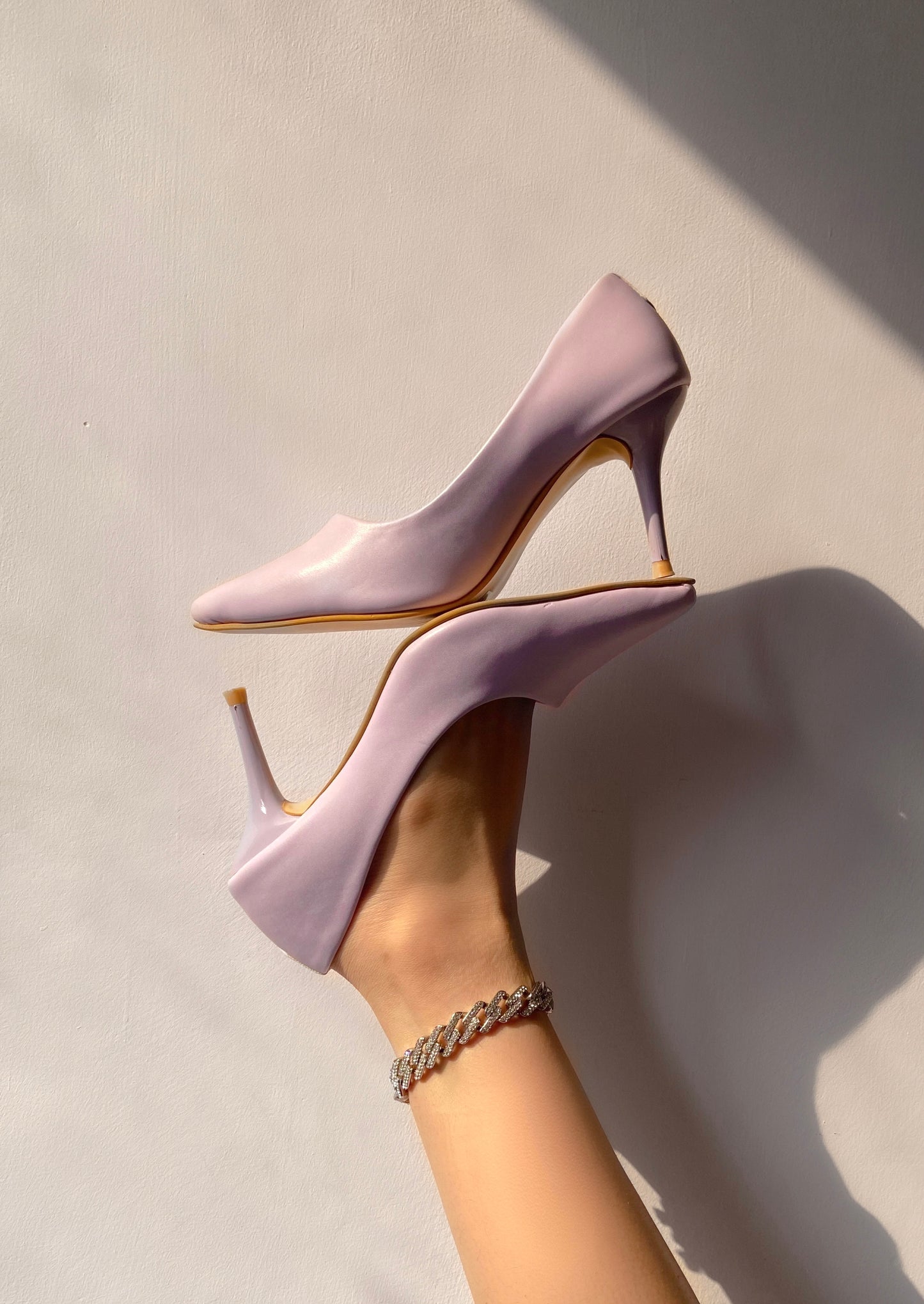 Lilac Solid Pencil Pumps Heels