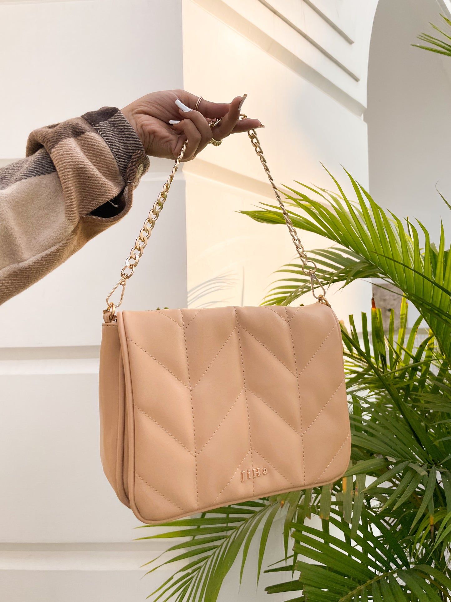 Beige Quilted Shoulder and Sling Bag