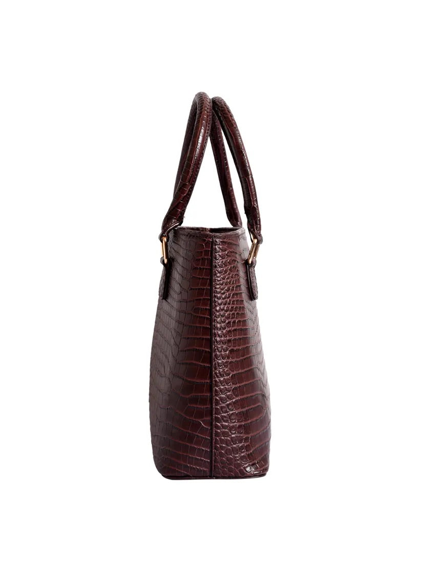 Jiha Brown Croc Pattern Satchel Handbag / Sling Bag