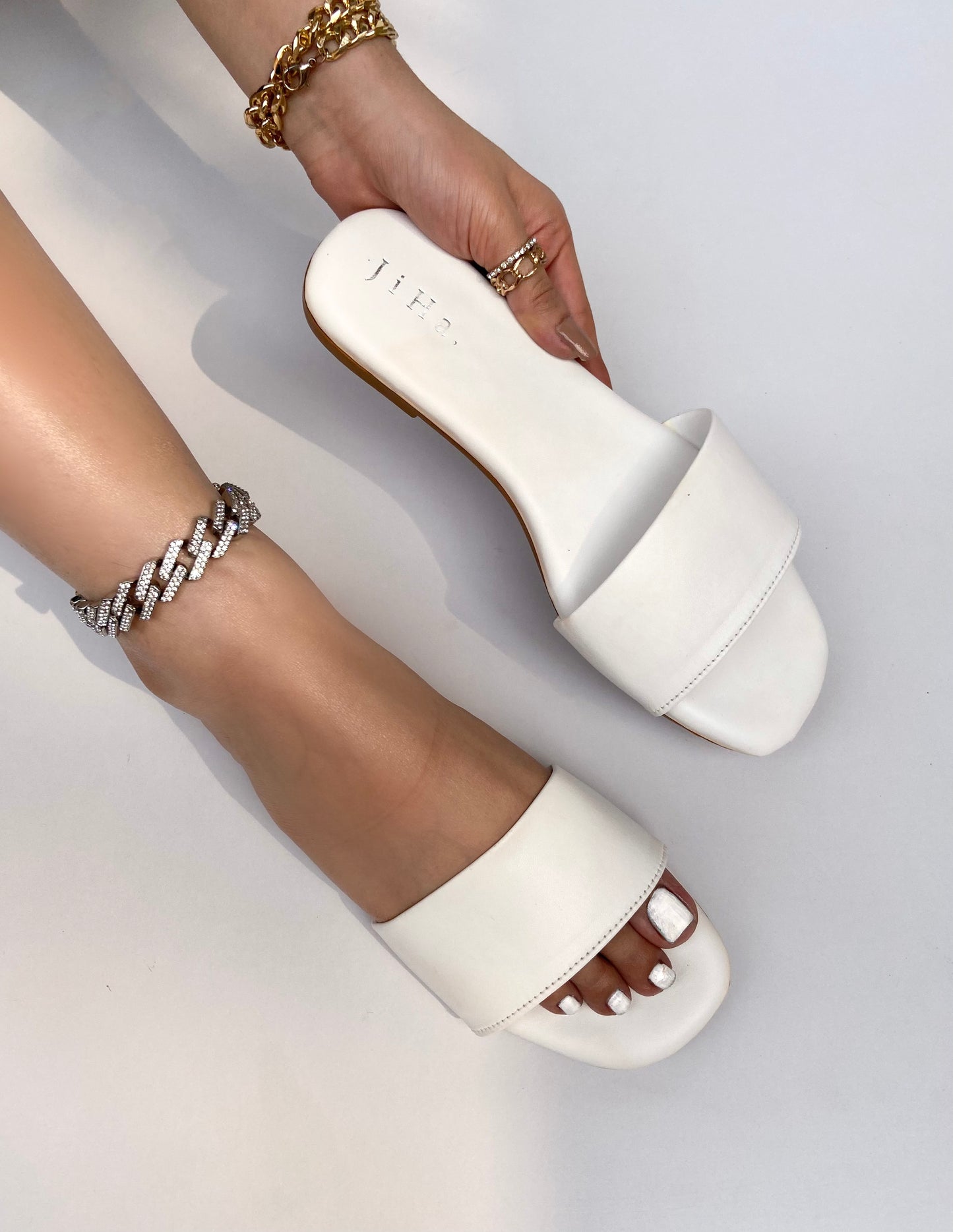 White Strap Basic Flats Sandals