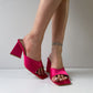 Hot Pink Satin Trending Triangle  Mule Heels