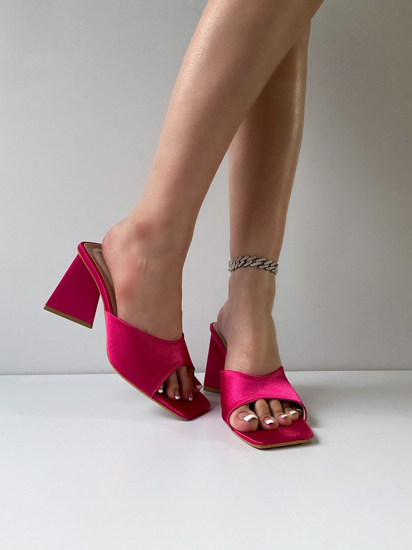 Hot Pink Satin Trending Triangle  Mule Heels